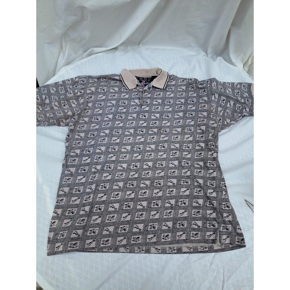JUSTIN Mens Cowboy Boots Spur Western Rodeo Checkered Print  Polo Shirt XL